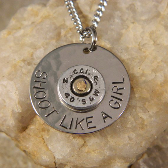 Shoot Like a Girl with 40 Smith and Wesson Bullet Necklace